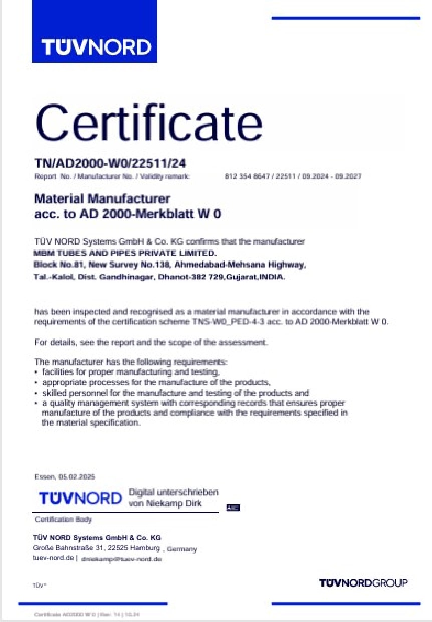 AD2000-WO Certificate