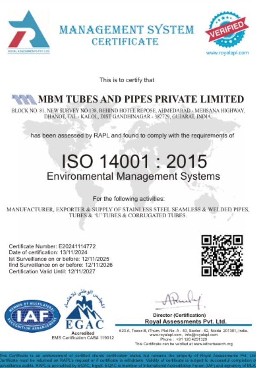 ISO 14001 : 2015 Certificate